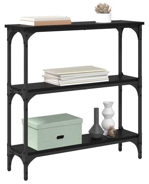 Konzolasztal polcokkal Fekete tölgy 75 x 22,5 x 75 cm Faanyag