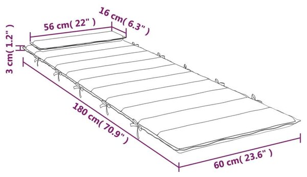 Napozóágy párna - Oxford szövet - Fekete - 180x60cm