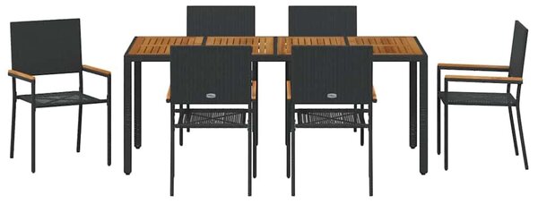 VidaXL Kert étkező szett 7 pcs Fekete polirattan