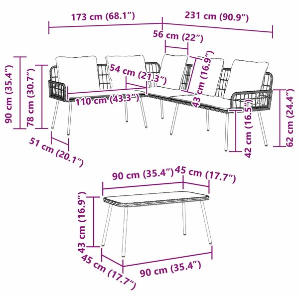 VidaXL Kerti Kanapé Szett 2 pcs Természetes polirattan
