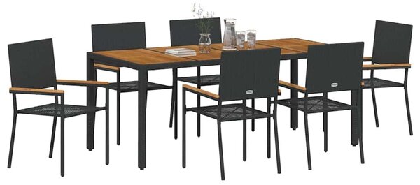 VidaXL Kert étkező szett 7 pcs Fekete polirattan