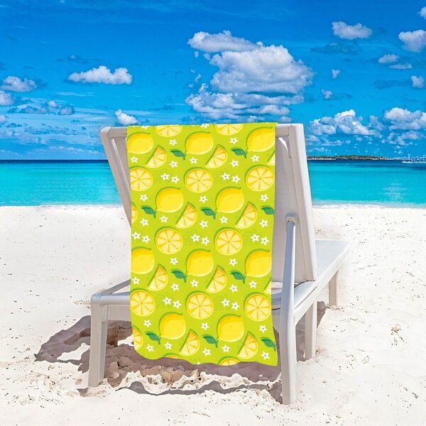 Gyorsan száradó strandtörölköző LEMONS 100x180 cm zöld, 100% mikroszálas