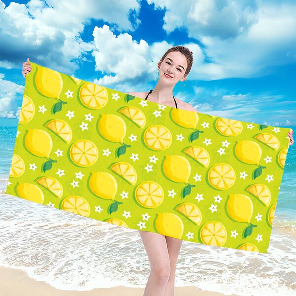 Gyorsan száradó strandtörölköző LEMONS 100x180 cm zöld, 100% mikroszálas