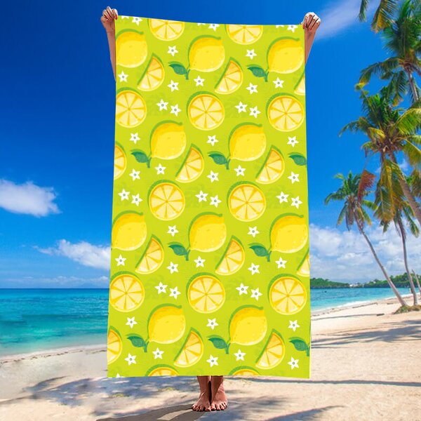 Gyorsan száradó strandtörölköző LEMONS 100x180 cm zöld, 100% mikroszálas