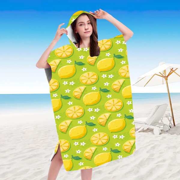 Strandkészlet LEMONS – Fürdőlepedő 100×180 cm és poncsó 80×145 cm, zöld