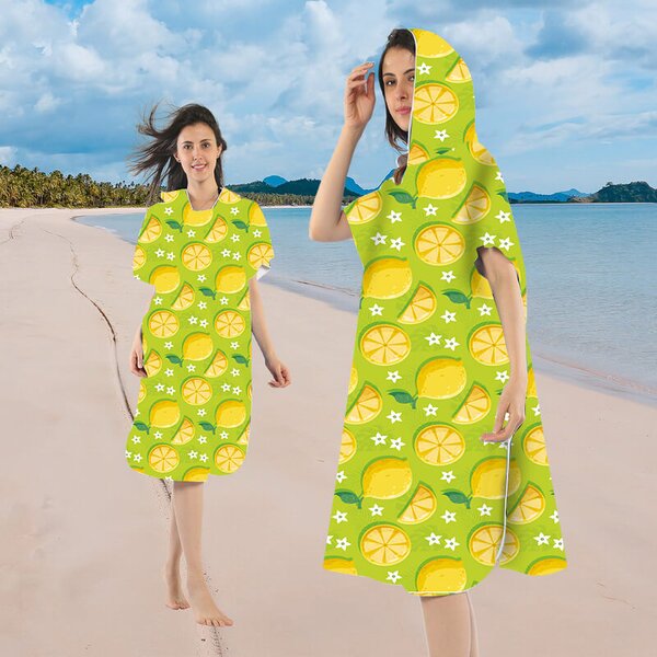 Strandkészlet LEMONS – Fürdőlepedő 100×180 cm és poncsó 80×145 cm, zöld