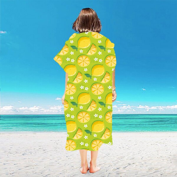 Strandkészlet LEMONS – Fürdőlepedő 100×180 cm és poncsó 80×145 cm, zöld