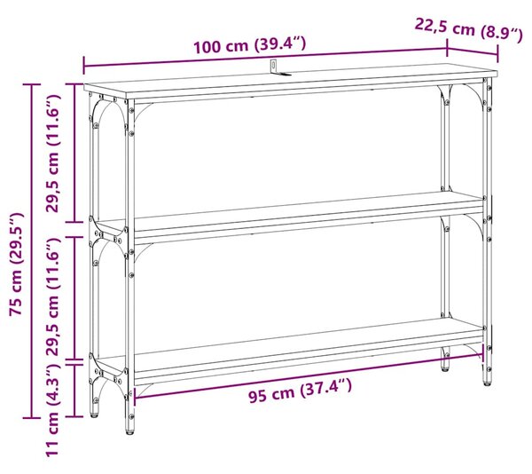 Konzolasztal Musta tammi 100 x 22.5 x 75 cm Műgyanta fa és Fém