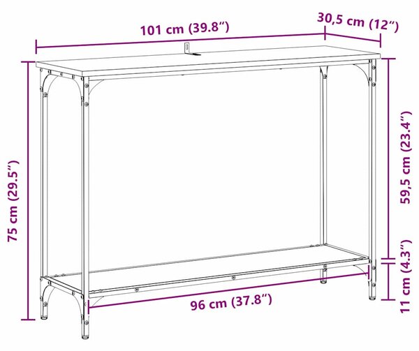 Konzolasztal polcokkal Musta tammi 101 x 30.5 x 75 cm Faanyag