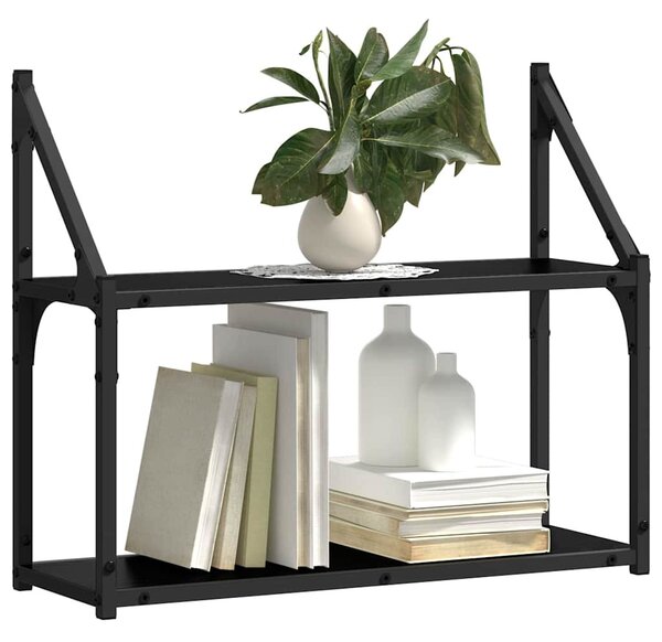 Falpolc polcokkal tárolóval Musta tammi 60 x 21 x 51 cm Faanyag