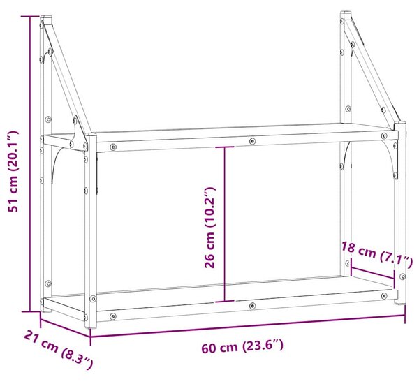 Falpolc polcokkal tárolóval Musta tammi 60 x 21 x 51 cm Faanyag