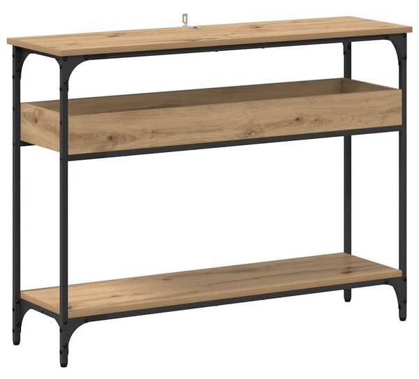 Konzolasztal polcokkal kézműves tölgy 100 x 29 x 75 cm Faanyag