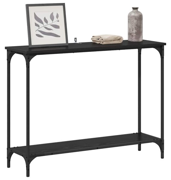 Konzolasztal polcokkal Musta tammi 101 x 30.5 x 75 cm Faanyag