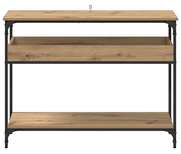 Konzolasztal polcokkal kézműves tölgy 100 x 29 x 75 cm Faanyag