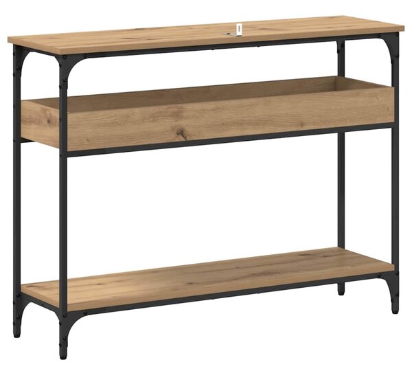 Konzolasztal polcokkal kézműves tölgy 100 x 29 x 75 cm Faanyag