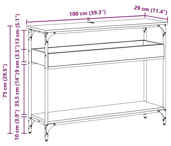 Konzolasztal polcokkal Régi fa 100 x 29 x 75 cm Faanyag