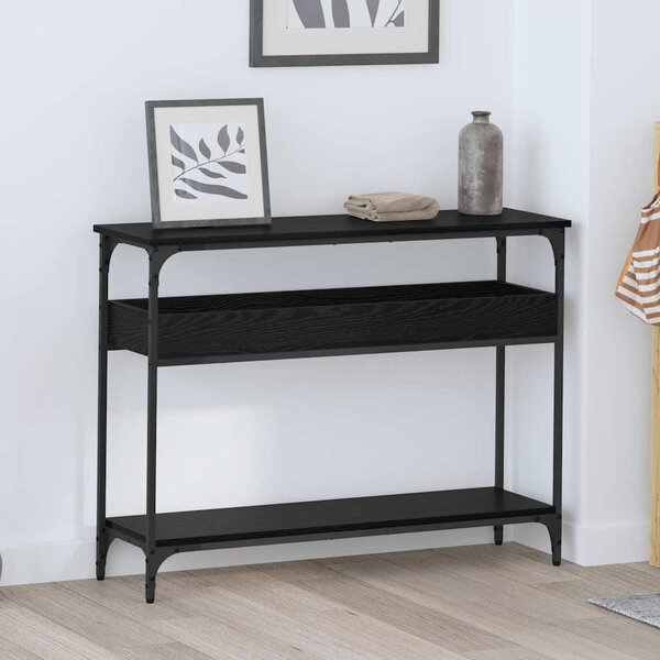 Konzolasztal polcokkal Musta tammi 100 x 29 x 75 cm Faanyag