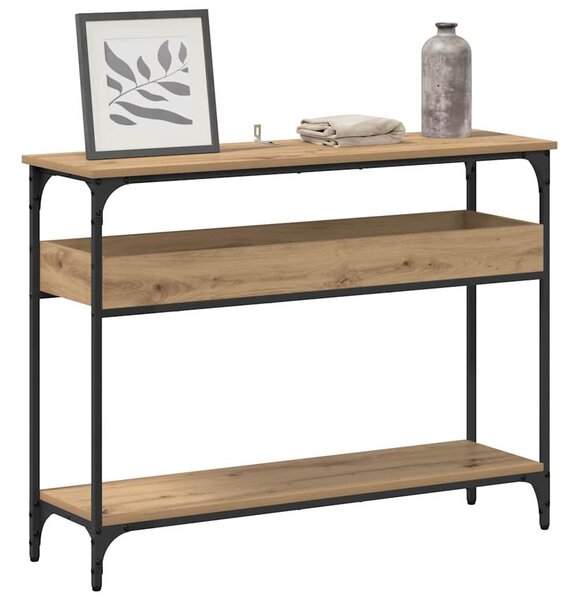 Konzolasztal polcokkal kézműves tölgy 100 x 29 x 75 cm Faanyag