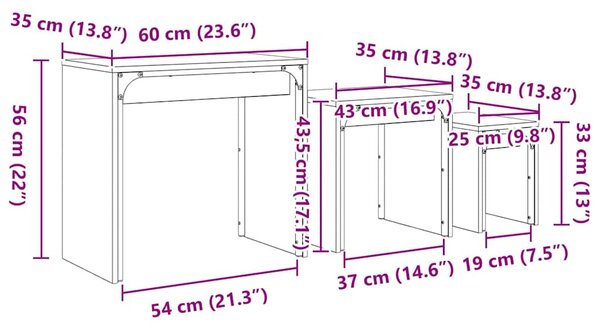 Dohányzóasztal 3 pcs Fekete tölgy Faanyag