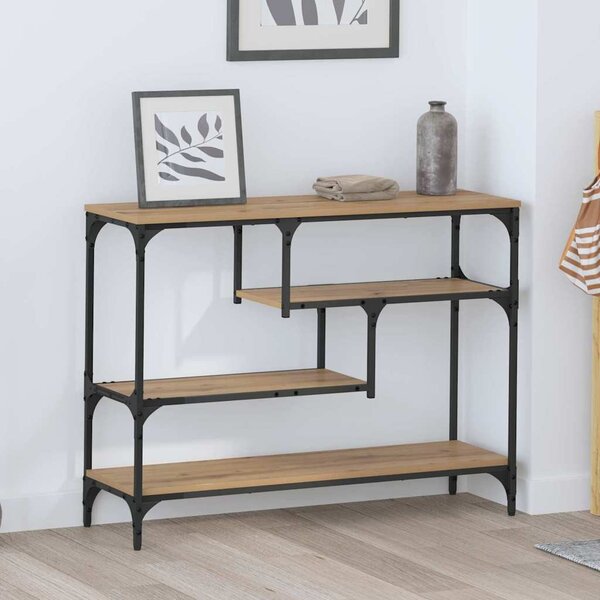 Konzolasztal polcokkal kézműves tölgy 100 x 30 x 75 cm Faanyag