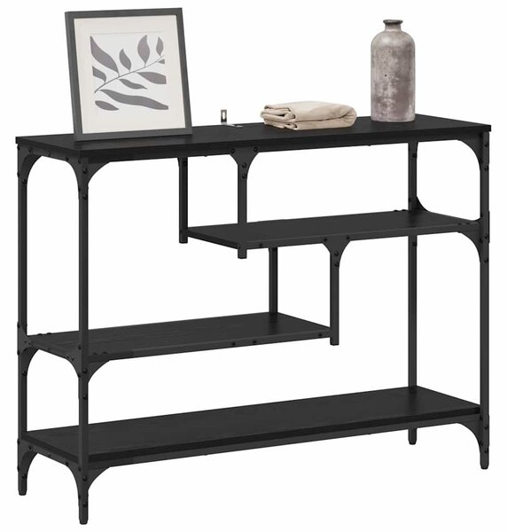 Konzolasztal polcokkal Musta tammi 100 x 30 x 75 cm Faanyag