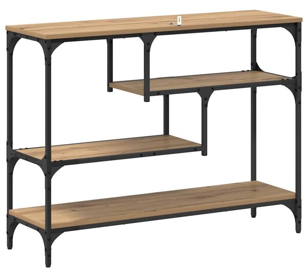 Konzolasztal polcokkal kézműves tölgy 100 x 30 x 75 cm Faanyag