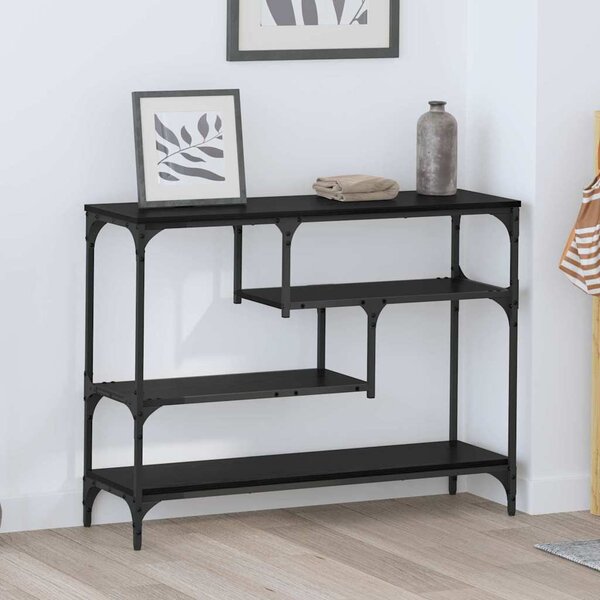 Konzolasztal polcokkal Musta tammi 100 x 30 x 75 cm Faanyag