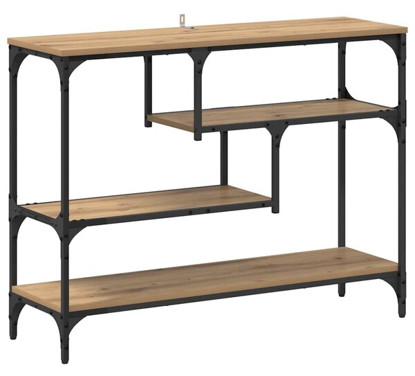 Konzolasztal polcokkal kézműves tölgy 100 x 30 x 75 cm Faanyag
