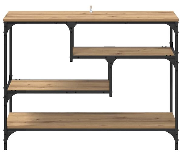 Konzolasztal polcokkal kézműves tölgy 100 x 30 x 75 cm Faanyag