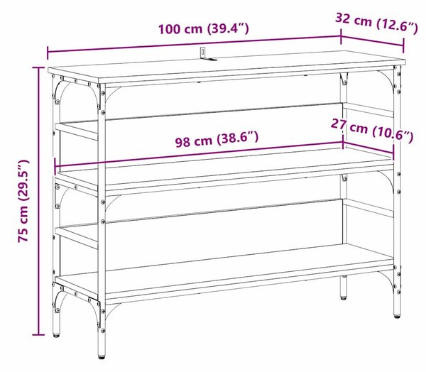 Konzolasztal polcokkal Musta tammi 100 x 32 x 75 cm Faanyag