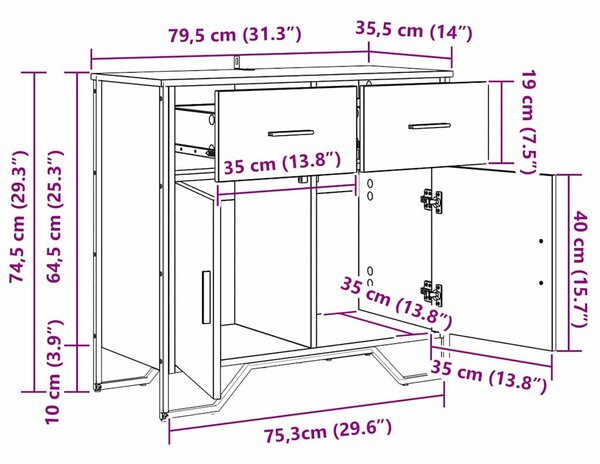 Széf fiókkal Musta tammi 79.5 x 35.5 x 74.5 cm Faanyag