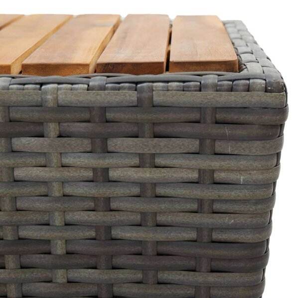 3 részes szürke polyrattan és akácfa kerti bisztrószett