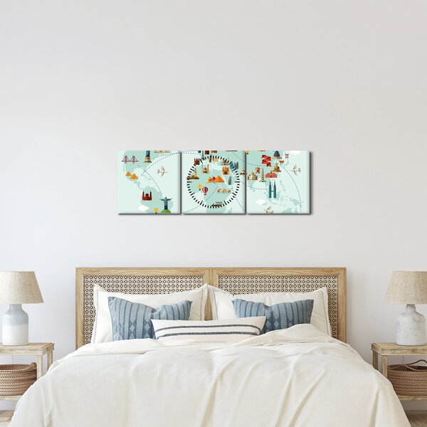 Kép - Térkép műemlékek piktogramjaival (órával) (90x30 cm)