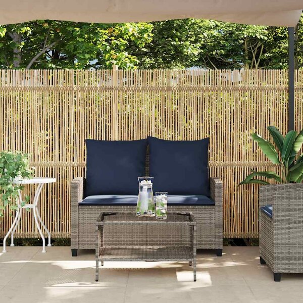 VidaXL 2 személyes szürke polyrattan kerti kanapé asztallal&párnával