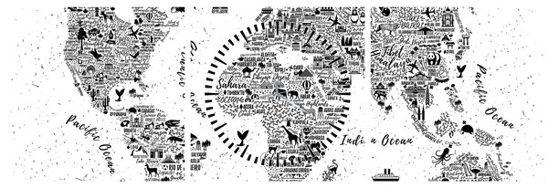 Kép - Piktogramok térképe (órával) (90x30 cm)