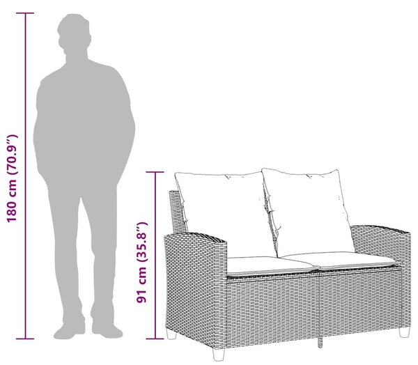 VidaXL 2 személyes szürke polyrattan kerti kanapé asztallal&párnával