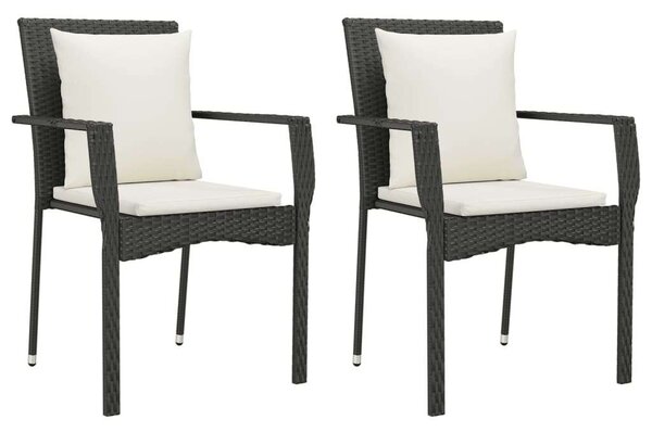 3 részes fekete polyrattan kerti étkezőgarnitúra párnákkal