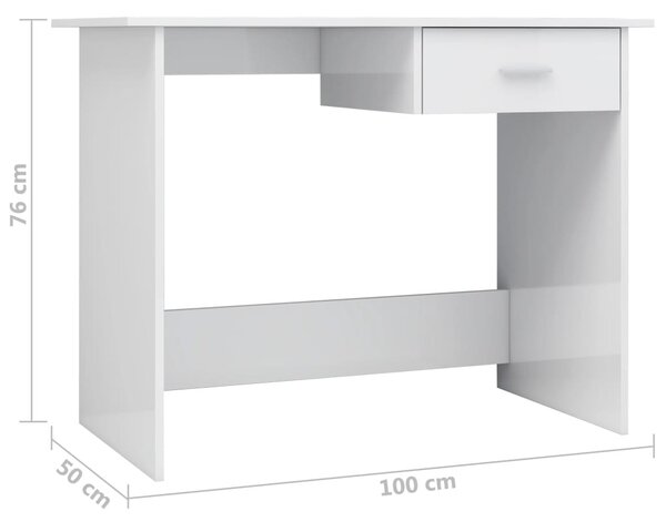 Magasfényű fehér szerelt fa íróasztal 100 x 50 x 76 cm