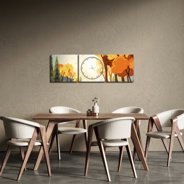 Kép - őszi táj, illusztrációk (órával) (90x30 cm)