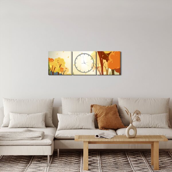 Kép - őszi táj, illusztrációk (órával) (90x30 cm)