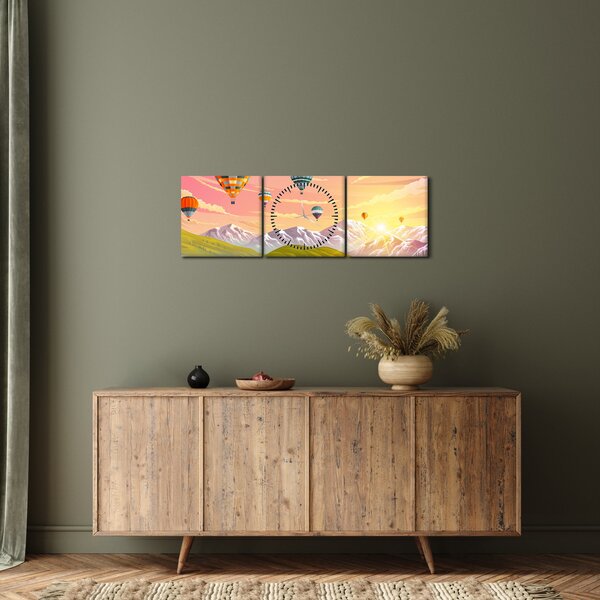 Léggömbök képe a táj felett (órával) (90x30 cm)