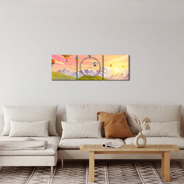 Léggömbök képe a táj felett (órával) (90x30 cm)