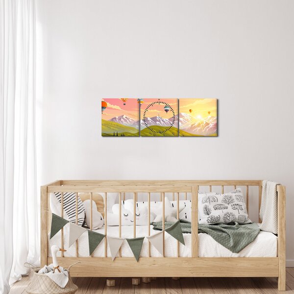 Léggömbök képe a táj felett (órával) (90x30 cm)