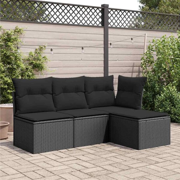 Fekete polyrattan kerti ülőke párnával 55 x 55 x 37 cm