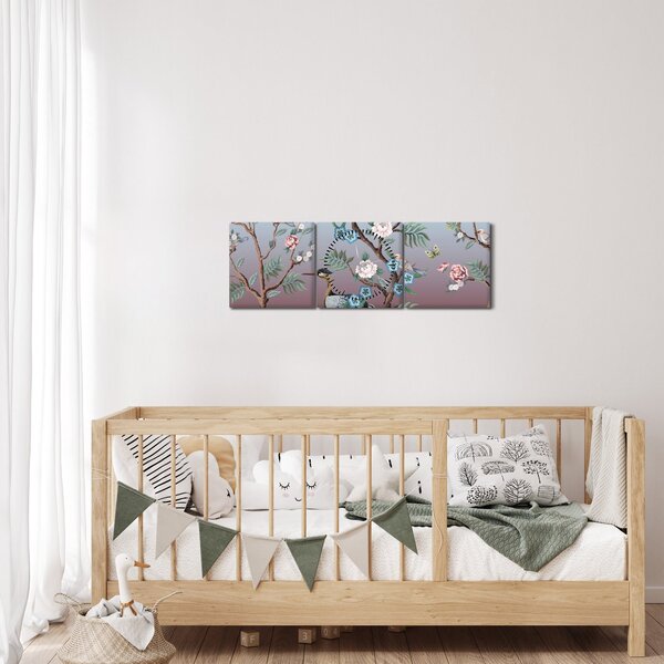 Kép - madár park (órával) (90x30 cm)