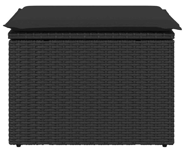 Fekete polyrattan kerti ülőke párnával 55 x 55 x 37 cm
