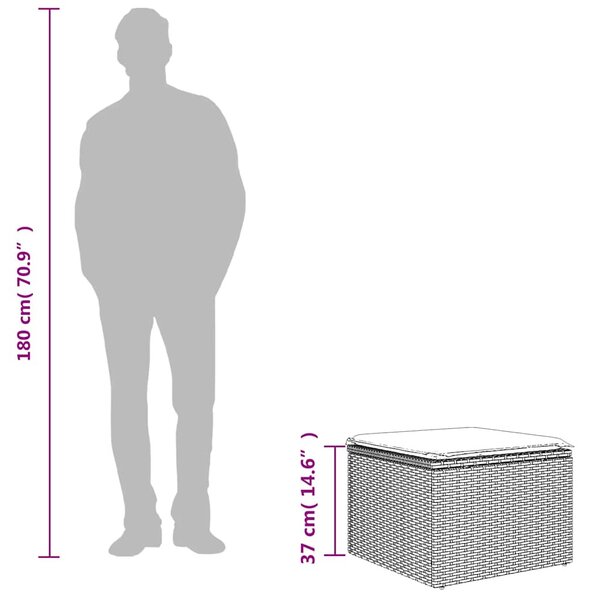 Fekete polyrattan kerti ülőke párnával 55 x 55 x 37 cm