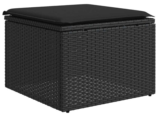 Fekete polyrattan kerti ülőke párnával 55 x 55 x 37 cm