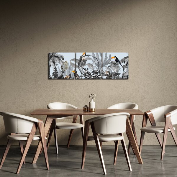 Állatok képe egy trópusi erdőben (órával) (90x30 cm)