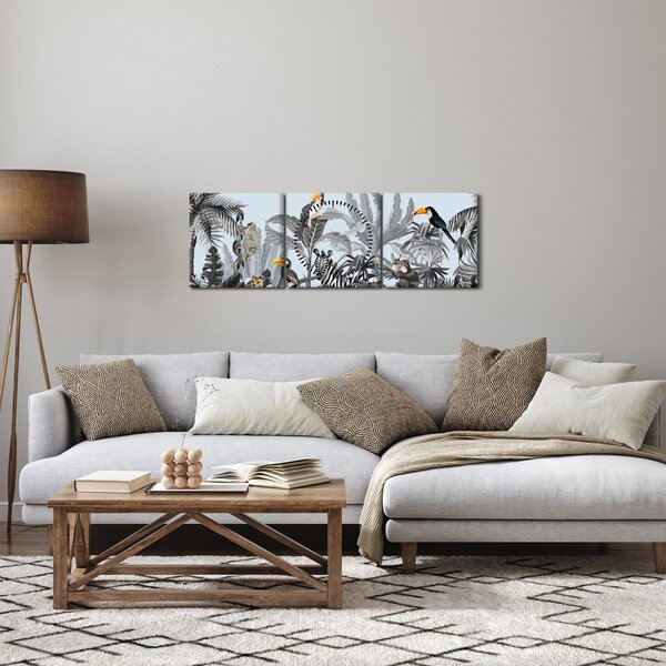 Állatok képe egy trópusi erdőben (órával) (90x30 cm)